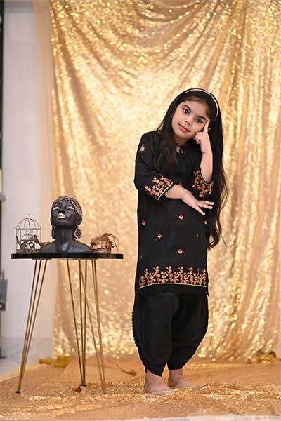 Black 2 Piece Cotton Lawn Suit. ( Customized For All Age's)