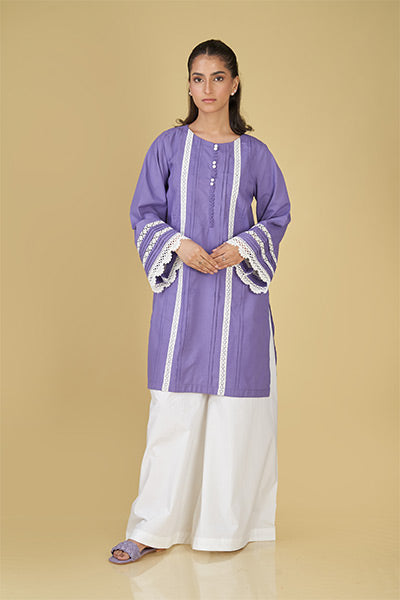 Lavender Purple Basic Embroidered Kurta