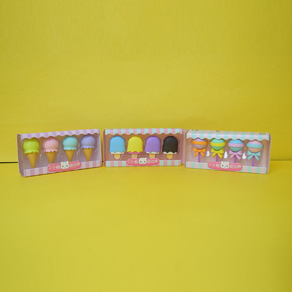 4 pcs/set Kawaii Simulation Donut Candy Ice Cream Rubber Pencil Eraser Cute School Kids Supplies Stationery Erasers Gift Prizes