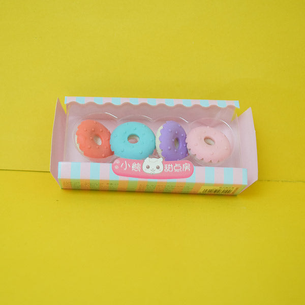 4 pcs/set Kawaii Simulation Donut Candy Ice Cream Rubber Pencil Eraser Cute School Kids Supplies Stationery Erasers Gift Prizes