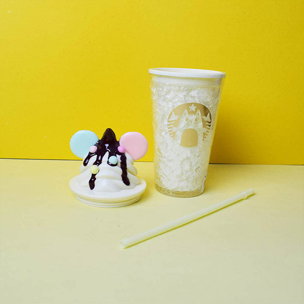 Ice Cream Shape 480ml Fruit Collection Double Layer Plastic Tumbler with Straw. Best Gift For Your Child And Dear Ones.
