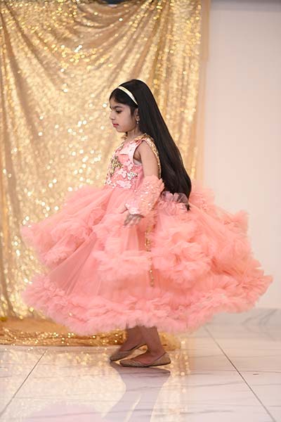 Peach And Golden With Butterfly Frock ( 4 to 6 Years)