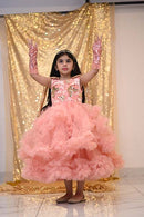 Peach And Golden With Butterfly Frock ( 4 to 6 Years)