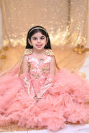 Peach And Golden With Butterfly Frock ( 4 to 6 Years)