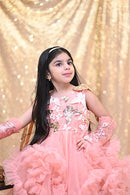 Peach And Golden With Butterfly Frock ( 4 to 6 Years)