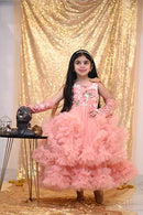 Peach And Golden With Butterfly Frock ( 4 to 6 Years)