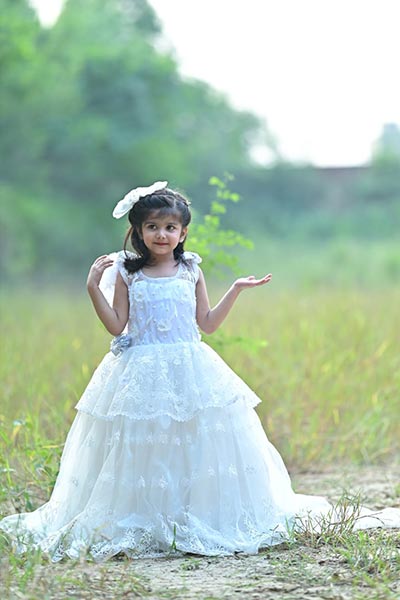 Elegant Cinderella White Embroidery Frock  ( 5 to 8 Years)