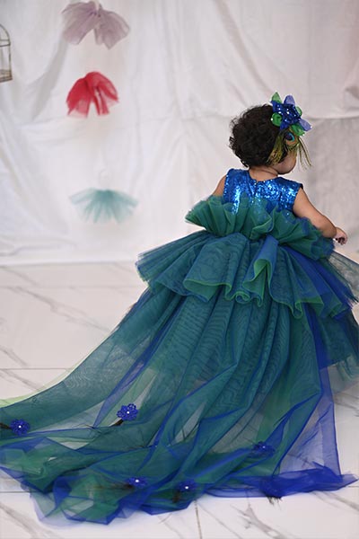 Peacock Blue and Green With Feather  ( 1 to 3 Years)