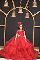 Red Rose 3D Puff Layers Frock ( 6 to 8 Years)
