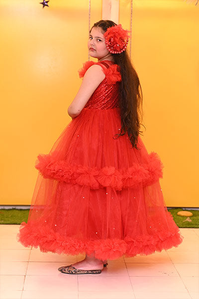 Red Rose 3D Puff Layers Frock ( Customised for all ages)
