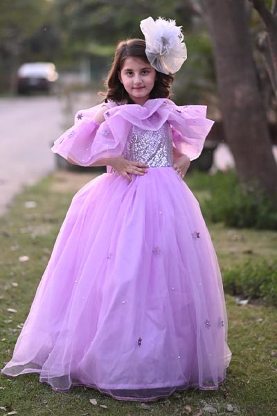 Off Shoulder Lilac Peplum Gown ( 5 to 8 Years)