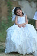 Elegant Cinderella White Embroidery Frock  ( 5 to 8 Years)