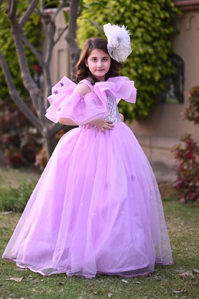 Off Shoulder Lilac Peplum Gown ( 5 to 8 Years)