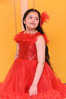 Red Rose 3D Puff Layers Frock ( Customised for all ages)