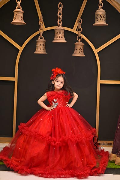 Red Rose 3D Puff Layers Frock ( 6 to 8 Years)