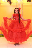 Red Rose 3D Puff Layers Frock ( Customised for all ages)