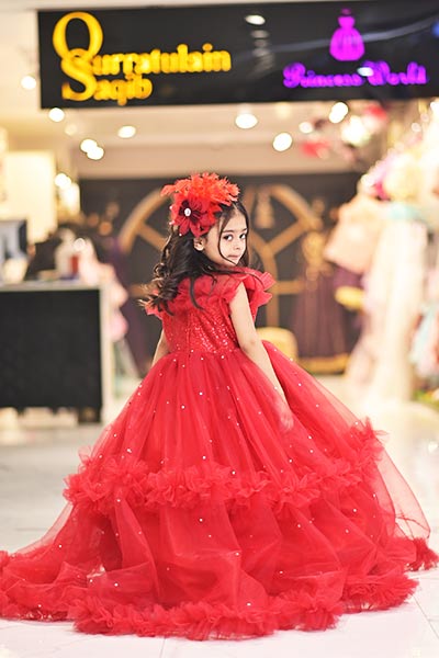 Red Rose 3D Puff Layers Frock ( 6 to 8 Years)