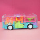 Multifunctional Toy Bus with Mechanical Gears Simulation, Transparent Body,3D Flashing Lights.