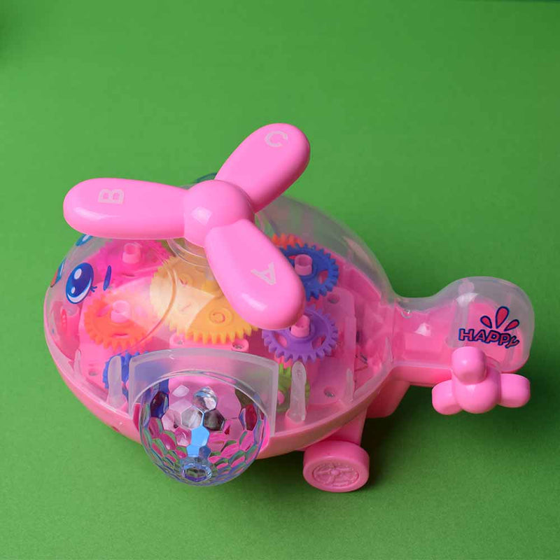 Transparent Gear Helicopter Toy Electric Glowing Toys With Music, Creative Birthday Gifts For Children