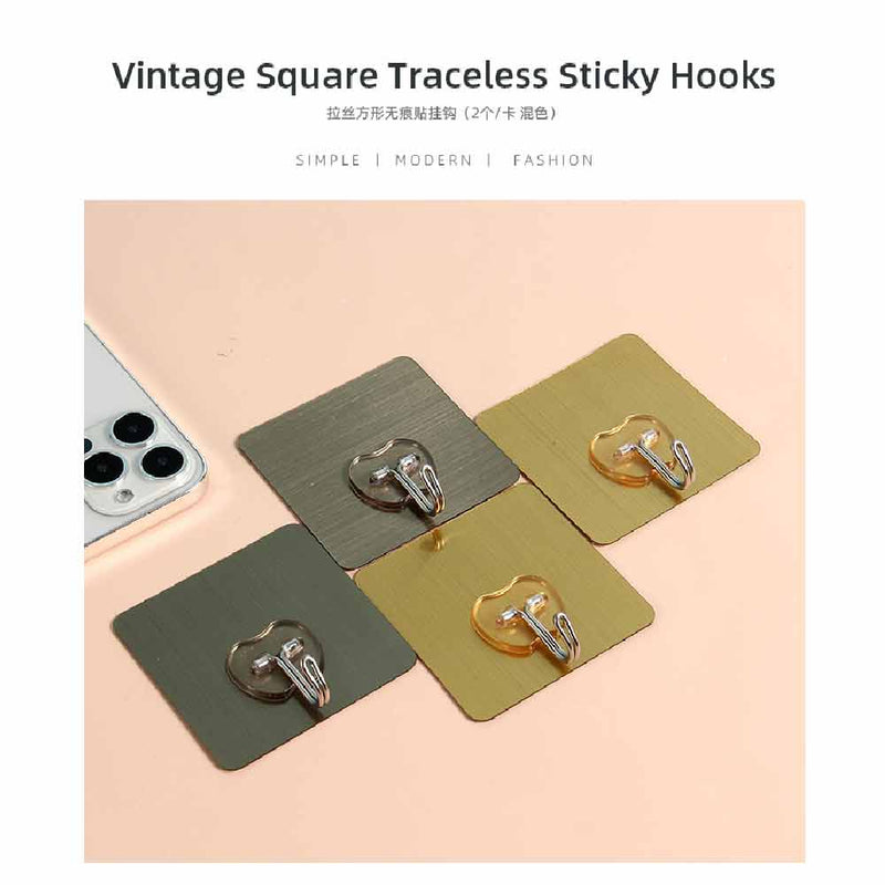 Vintage Square Traceless Sticky Hooks (2PCS/Set)