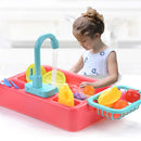 Electric Kitchen Sink Toys Out Water Pretend Dishwasher with Running Water, Play Sink with Kitchen Playset