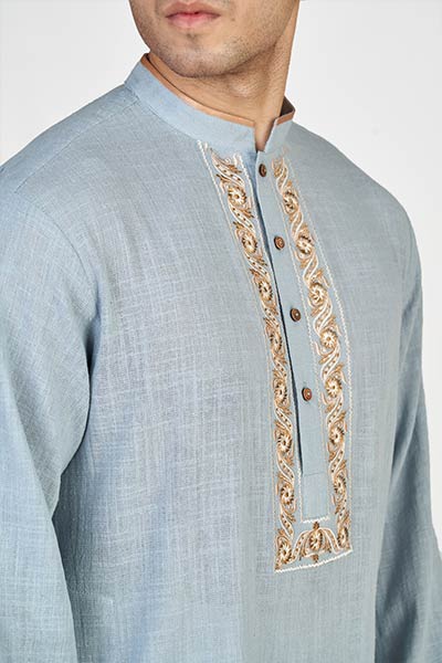 Hawkes Blue Men's Embroidered Kurta .