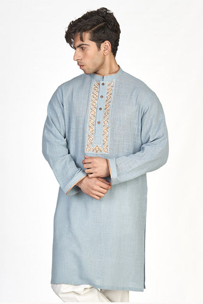 Hawkes Blue Men's Embroidered Kurta .