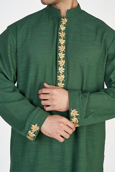 Lunar Green Men's Embroidered Kurta .