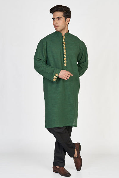 Lunar Green Men's Embroidered Kurta .