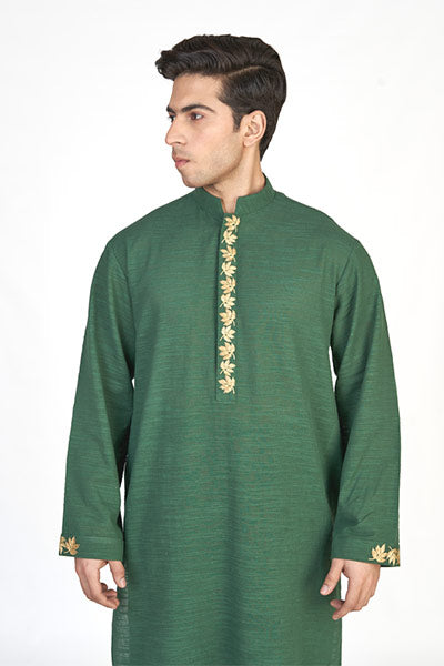 Lunar Green Men's Embroidered Kurta .