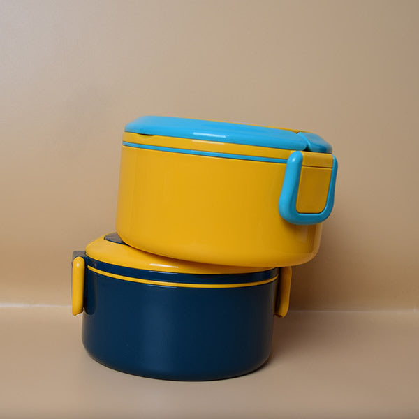 DOUBLE LAYER LUNCH BOX DOUBLE AIRTIGHT LOCK WITH SPOON ROUND SHAPE ( Price For 1 Piece)