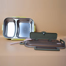 Stainless Steel  Lunch Box, 2 compartments with spoon Insert Leak Proof Lunch Box with Airtight lid