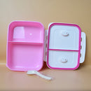 2 Compartments Lunch Box with spoon and airtight double side lock. ( Price For 1 Piece)