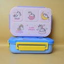 Lucky Unicorn and Starry Astro Lunch Box with 4 compartments and Double Side Airtight Lock.