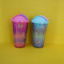 Colorful Double Wall Plastic Cup with Straw 550ml/18.5fl.oz. (Price For 1 Piece)