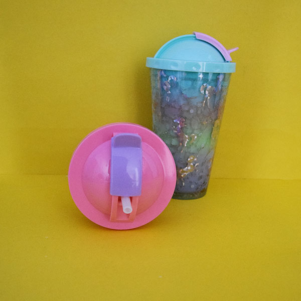 Colorful Double Wall Plastic Cup with Straw 550ml/18.5fl.oz. (Price For 1 Piece)