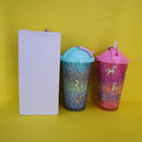 Colorful Double Wall Plastic Cup with Straw 550ml/18.5fl.oz. (Price For 1 Piece)
