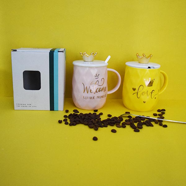 Ceramic coffee cup with crown and spoon  mug Cute coffee ceramic cup(Price for 1 piece)