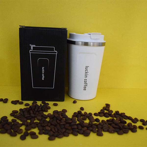 White  Luckin Coffee Stainless Steel Coffee Thermos Mug Portable Car-bottles Travel Thermos Cup