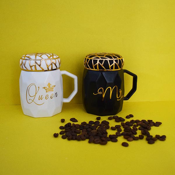 Queen & Mr. Geometric Design Ceramic Tea Cup Coffee Mug Travel Mug. (Price for 1 piece)