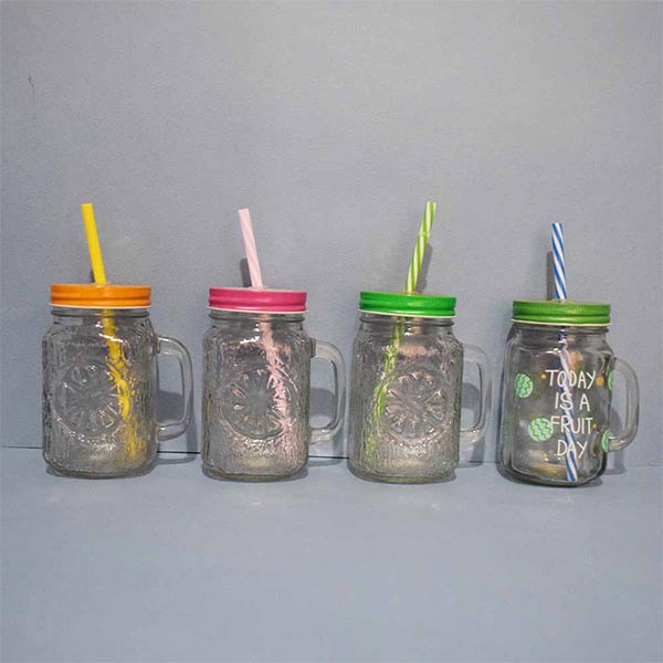 Transparent Glass Jar with Airtight Lid and with handle 450 ml  (Price for 1 piece)