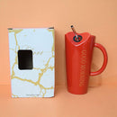 "Good Morning" Ceramic Coffee Mug Red | Tall Sipper Ceramic Mug with Straw ( Love )