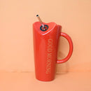 "Good Morning" Ceramic Coffee Mug Red | Tall Sipper Ceramic Mug with Straw ( Love )