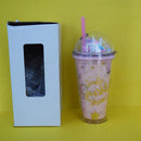 Colorful Double Wall Plastic Cup with Straw 550ml/18.5fl.oz. (Price For 1 Piece)