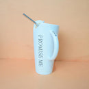"Promise Me" Ceramic Coffee Mug White | Tall Sipper Ceramic Mug with Straw ( Love )