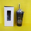 Space Travel Double Wall Plastic Cup with Straw 550ml/18.5fl.oz. (Price For 1 Piece)