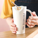 "Promise Me" Ceramic Coffee Mug White | Tall Sipper Ceramic Mug with Straw ( Love )