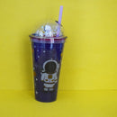 Space Travel Double Wall Plastic Cup with Straw 550ml/18.5fl.oz. (Price For 1 Piece)