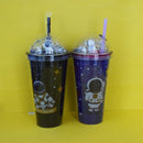 Space Travel Double Wall Plastic Cup with Straw 550ml/18.5fl.oz. (Price For 1 Piece)