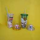 Colorful Double Wall Plastic Cup with Straw 550ml/18.5fl.oz. (Price For 1 Piece)